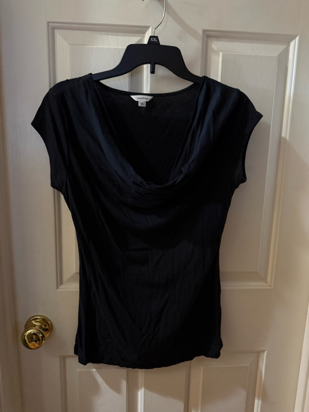 Calvin Klein Black Cowl Neck Cap Sleeve Top S